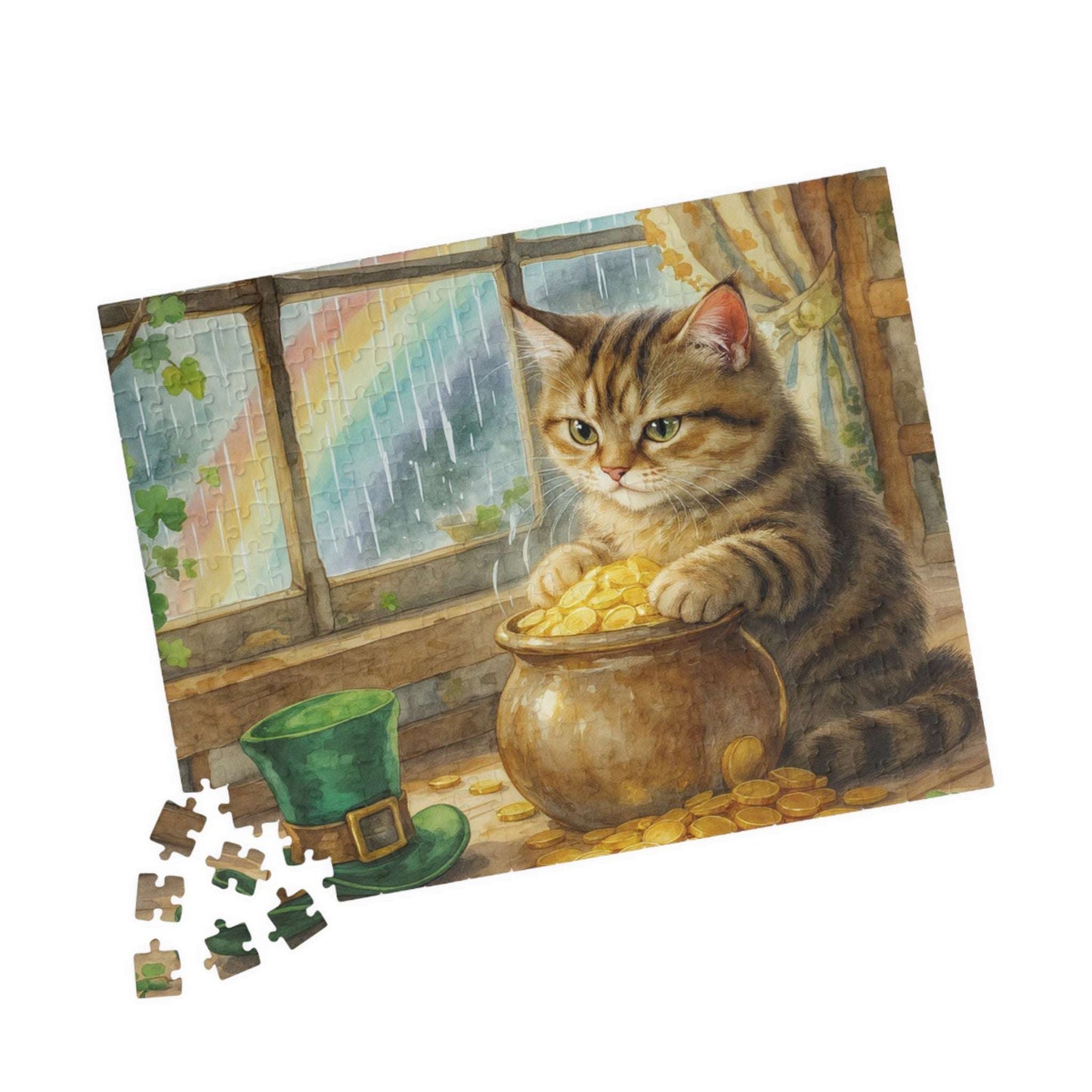 St. Patrick’s Day Lucky Cat Jigsaw Puzzle – Fun Family Puzzle Game, Cat Lover Gift, Relaxing Home Entertainment & Game Night Activity 252 pcs (Horizontal) Puzzle The Puzzle Chest