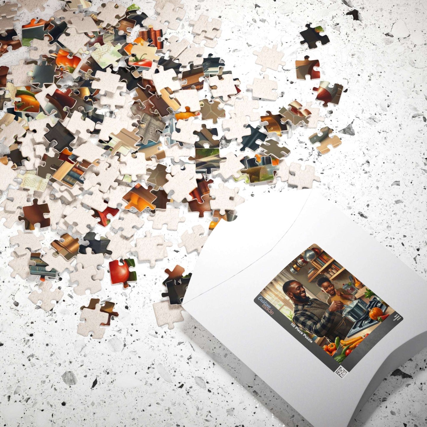 Black Family Cooking Jigsaw Puzzle - African American Father and Son Kitchen Scene, Afrocentric Art Puzzle The Puzzle Chest