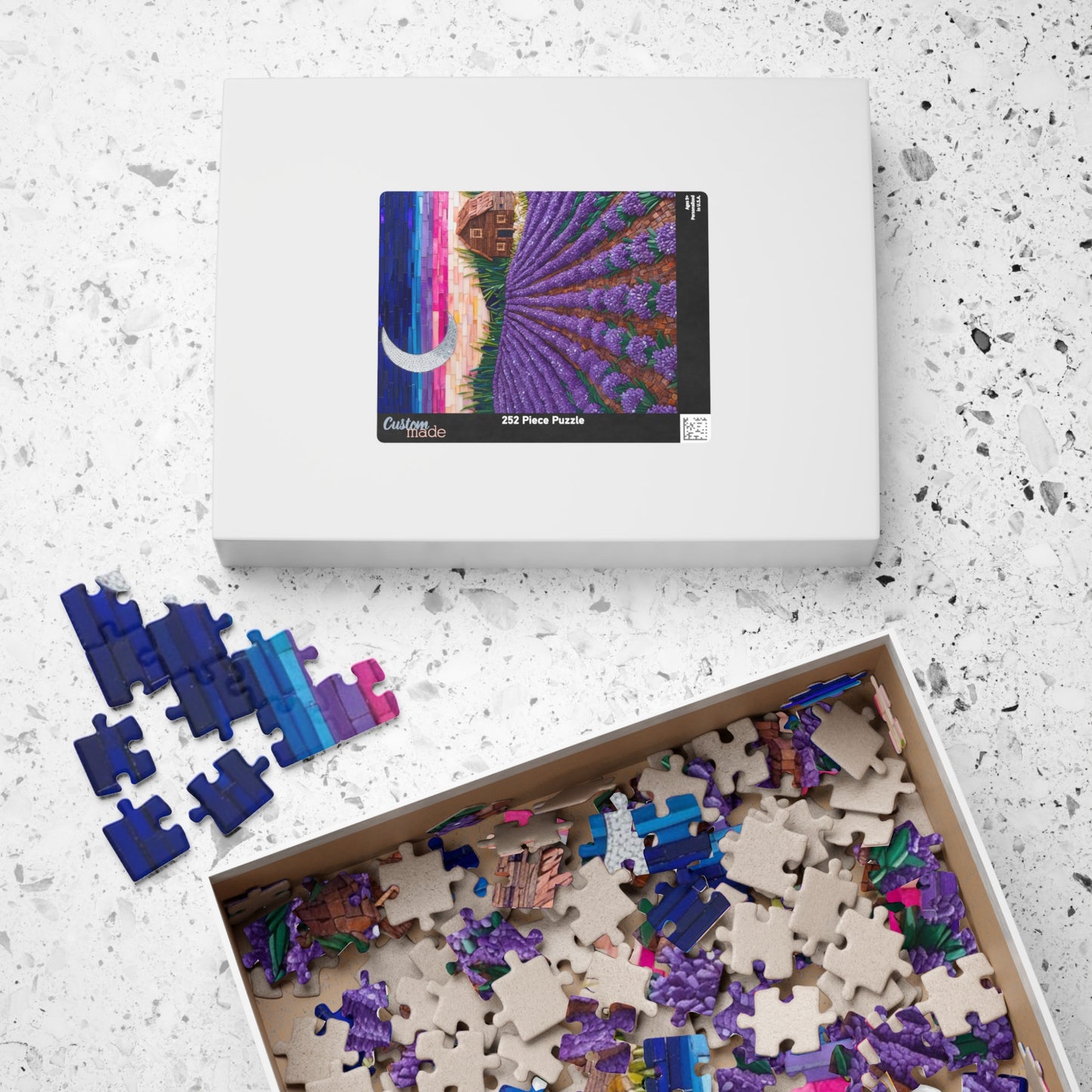 Jigsaw Puzzle, Lavender Fields Mosaic Landscape 110 252 520 1014-piece, Earthy Farmhouse Flower Rows, Rustic Mosaic Tiles Puzzle, Floral Puzzle The Puzzle Chest