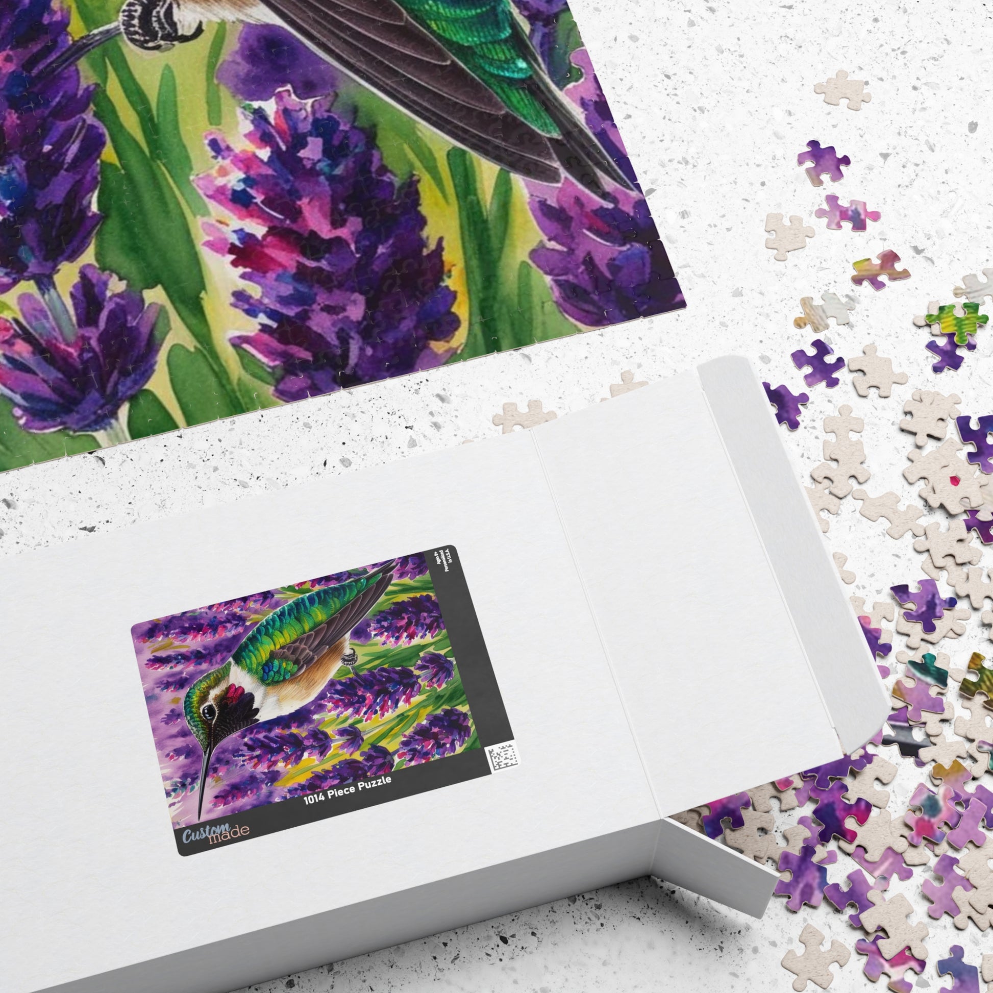 Bird and Flower Puzzle, Hummingbird Feathers and Lavender Field Jigsaw Game, Mind Challenge, Relaxation Activity for Animal Lover, Hobbyist Puzzle The Puzzle Chest