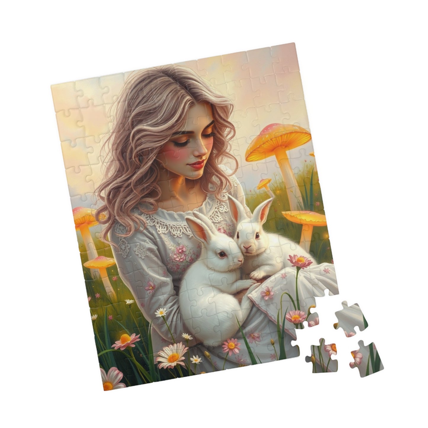 Whimsical Bunny Jigsaw Puzzle, Woman in Nature Theme, Puzzle Lover Gift for Friend Family Game Night or Solo Fun, Rabbit Art Animal Artwork Puzzle The Puzzle Chest