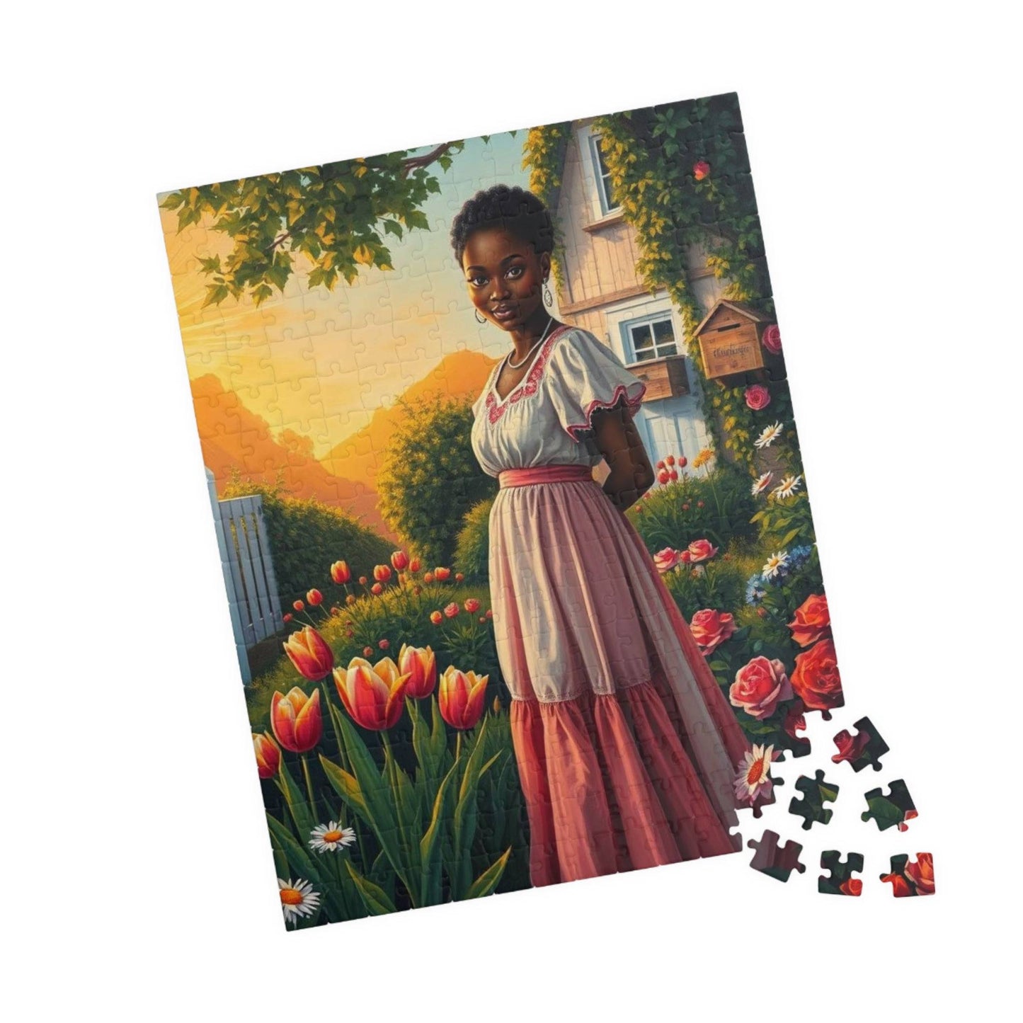 Garden Serenity Jigsaw Puzzle - Black Woman Illustration, Afrocentric Art 252 pcs (Vertical) Puzzle The Puzzle Chest