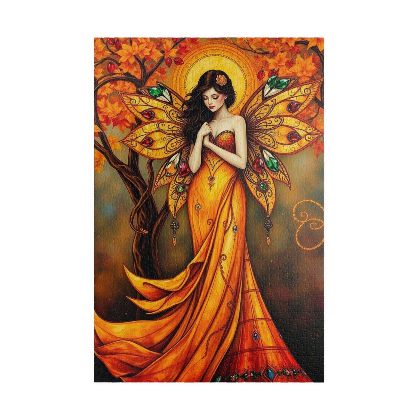 Bejeweled Autumn Fairy Jigsaw Puzzle, Mythical Fantasy Art, 110-1014 Pieces, Enchanting Unique Gift for Puzzle Lover, Family Fun Activity 1014 pcs (Vertical) Puzzle The Puzzle Chest