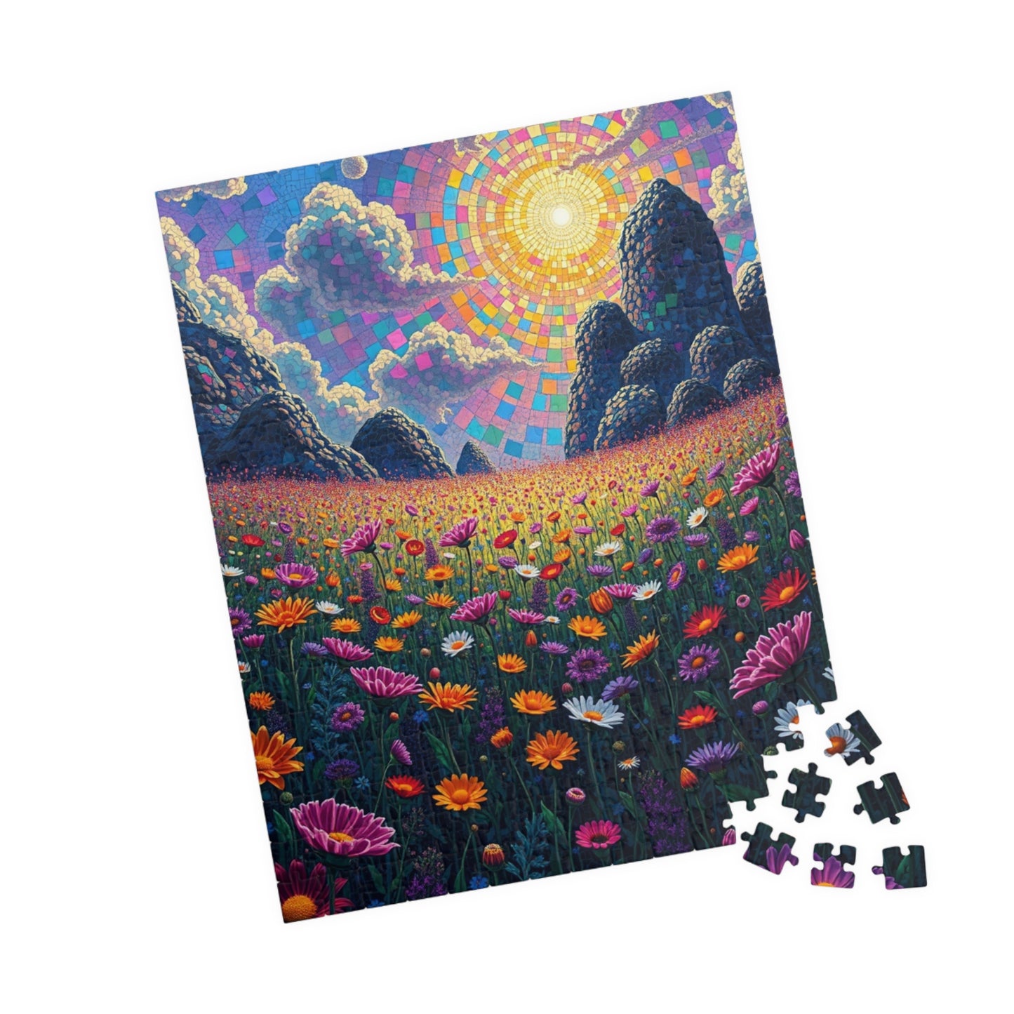 Colorful Sunrise Flower Puzzle, Floral Mosaic Jigsaw Game for Adults, Nature Art Puzzle, Family Game Night, Gift for Nature Lovers Puzzle The Puzzle Chest