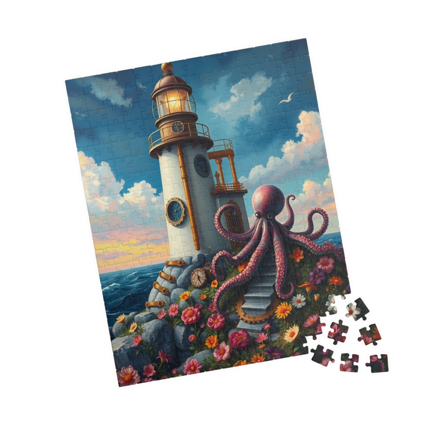 Whimsical Octopus Lighthouse Puzzle, 110 252 520 1014-piece Steampunk Animal Jigsaw, Fun Gift for Ocean Lovers, Family Game Night, Nautical Puzzle The Puzzle Chest