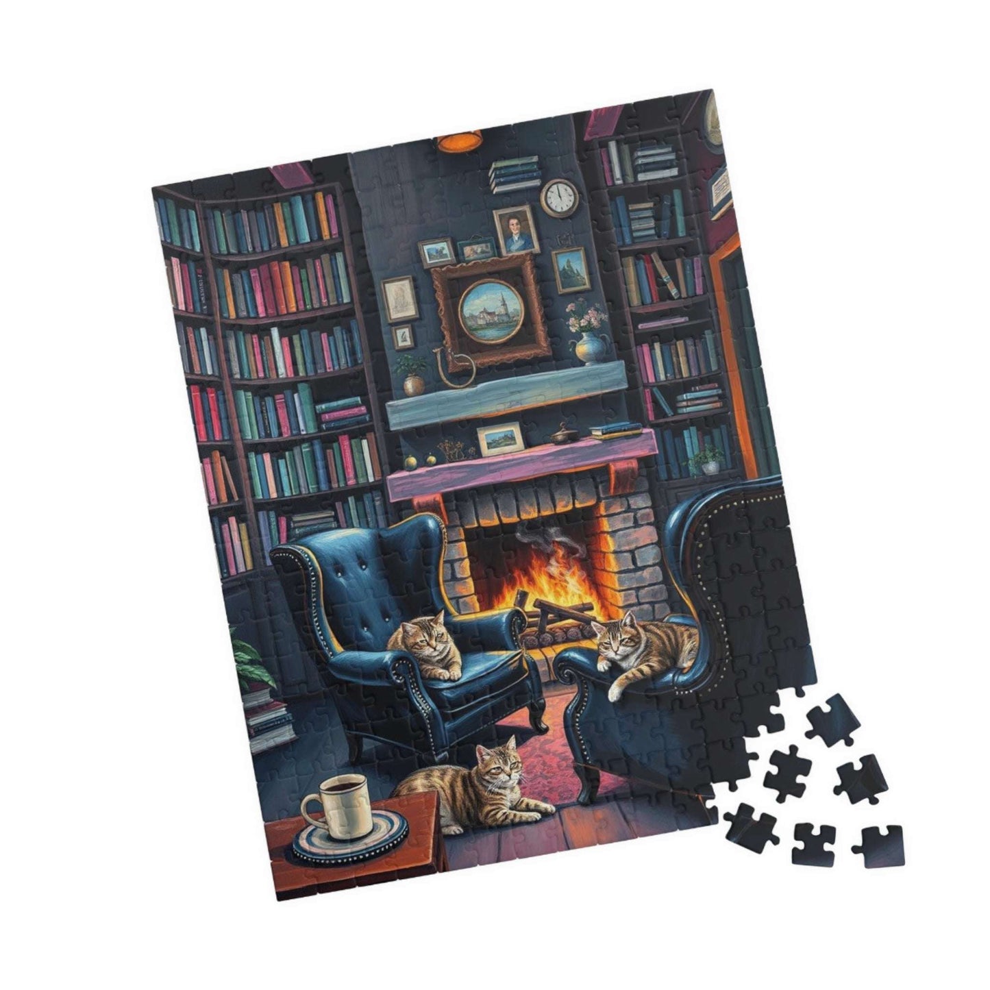 Cozy Cat-Themed Reading Room Puzzle - Home Library Jigsaw Game Perfect for Cat Lovers, Family Fun, Bookish Gift Idea, Quiet Leisure Activity 252 pcs (Vertical) Puzzle The Puzzle Chest