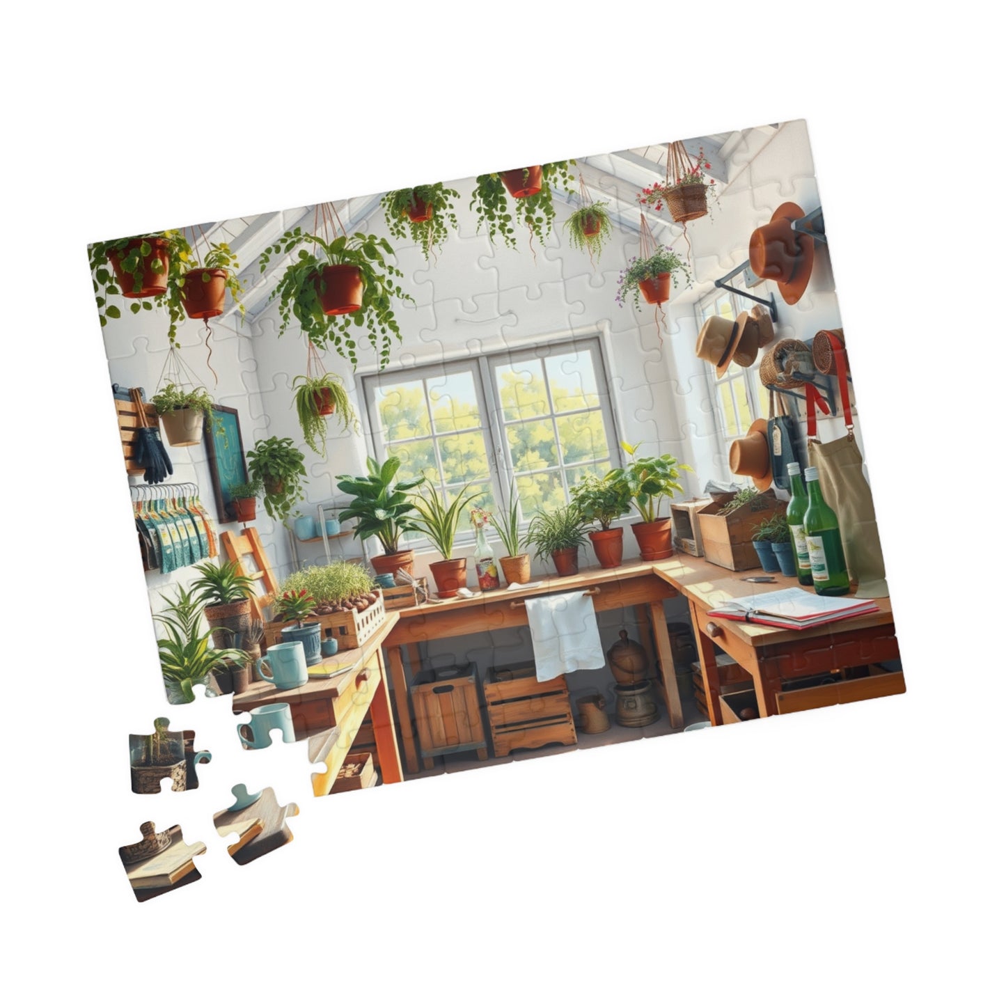 Bright Airy Garden Workshop Puzzle Featuring Wooden Crates, Hanging Plants and Whitewashed Walls, Gardening Lovers Jigsaw Game, Mindful Gift Puzzle The Puzzle Chest