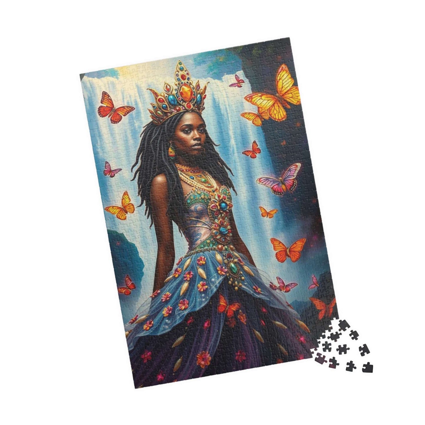 Spirit of the Waterfall Princess Puzzle - Dreamy African Princess Fantasy Jigsaw with Rainbow Mist 1014 pcs (Vertical) Puzzle The Puzzle Chest