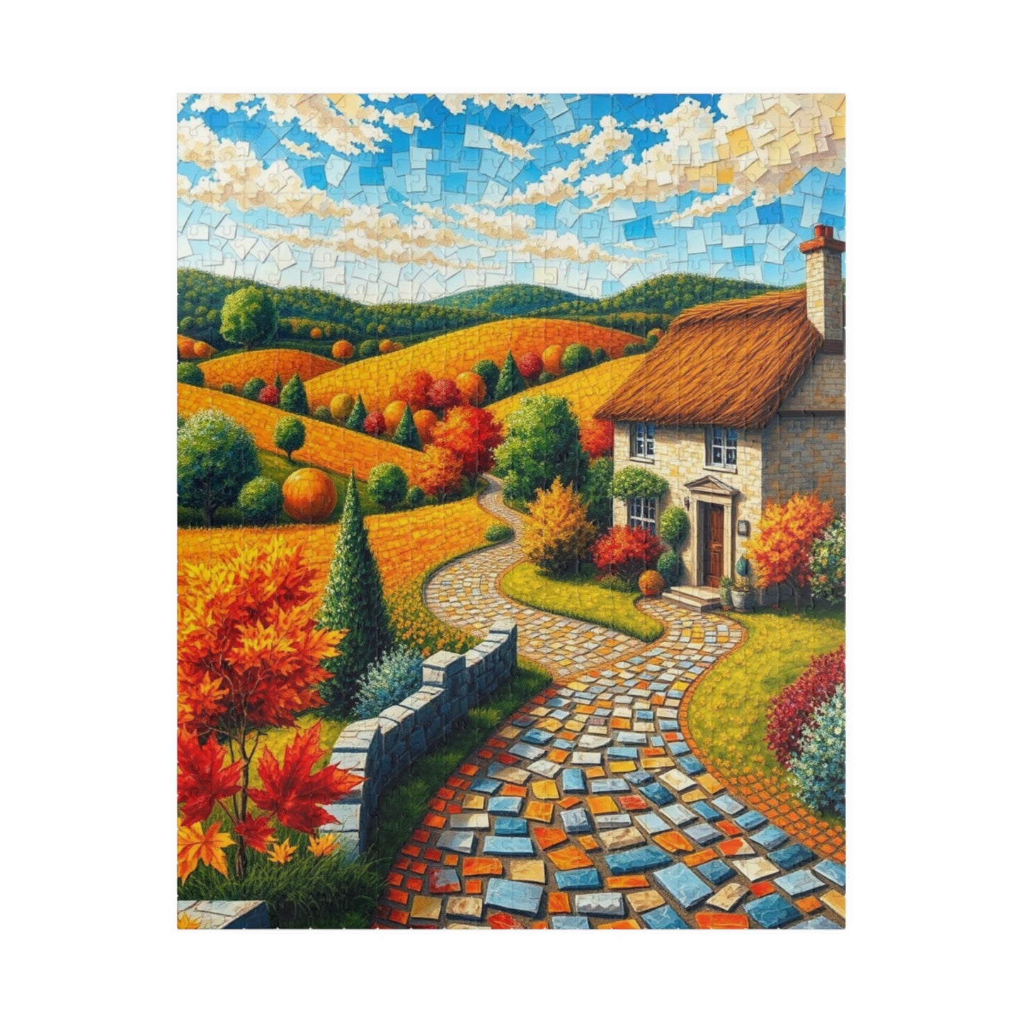 Autumn Landscape Mosaic Puzzle - 110/252/520/1014-Piece, Ideal for Family Game Night, Cozy Fall Decor, Nature Lover Gift, Relaxing Activity 520 pcs (Vertical) Puzzle The Puzzle Chest