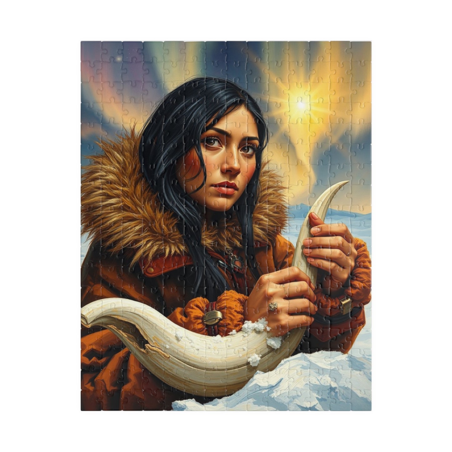 Jigsaw Puzzle, Inuit Woman Carving Whale Bone - Arctic Art Puzzle 110 252 520 1014 pieces, Arctic-Inspired Gift, Indigenous Art Decor, 252 pcs (Vertical) Puzzle The Puzzle Chest