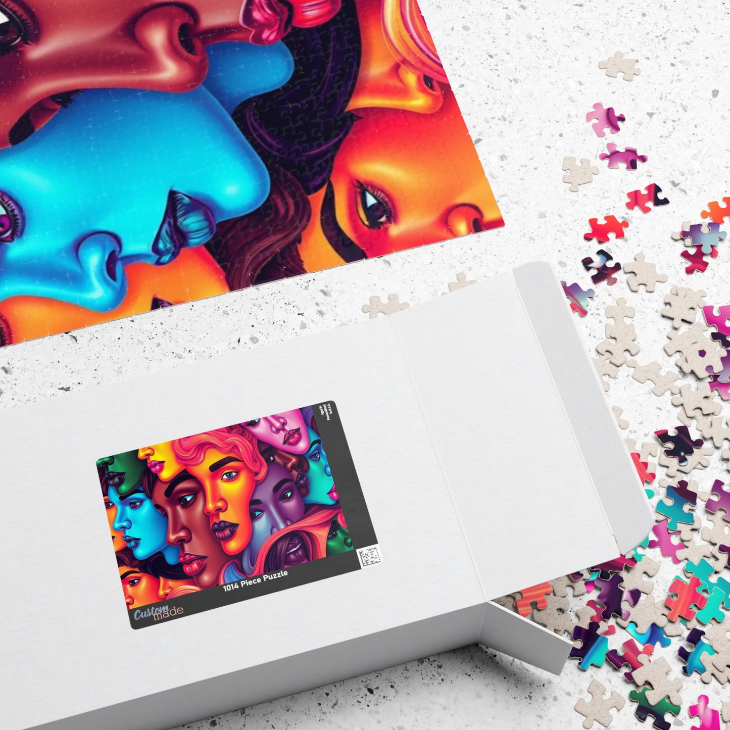 Blended Faces Abstract Jigsaw Puzzle, Interwoven Kaleidoscope Neon Faces, Brain Teaser, Unique Hobby Gift for Puzzle Enthusiasts, Collectors Puzzle The Puzzle Chest