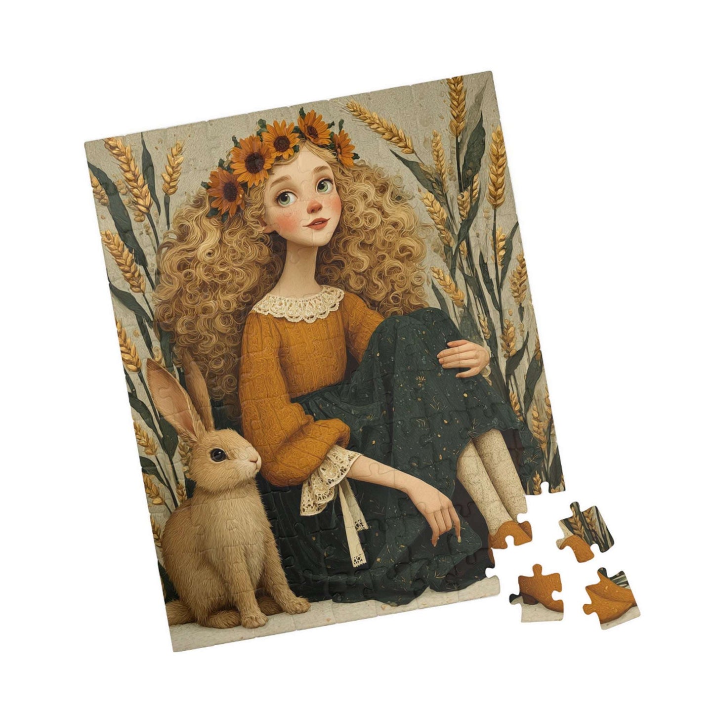 Storybook Wheatfield Fairy-Tale Puzzle - Girl and Bunny, Perfect for Family or Solo Fun, Holiday Birthday Gifts, Senior Mental Exercise 110 pcs (Vertical) Puzzle The Puzzle Chest