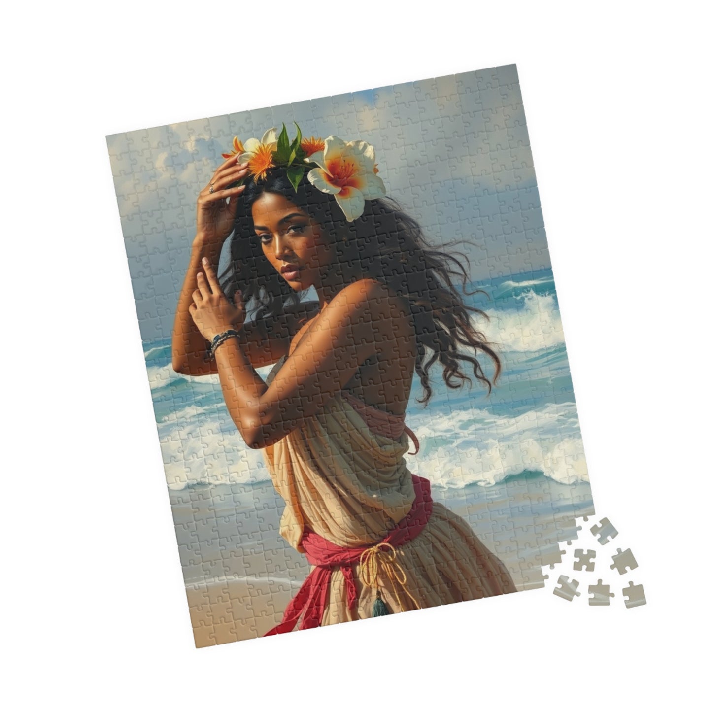 Polynesian Cultural Jigsaw Puzzle, Hula Dancer Beach Scene, Coastal Art-Inspired Quiet Time Activity for Puzzle Lover Art Enthusiast, Gift Puzzle The Puzzle Chest