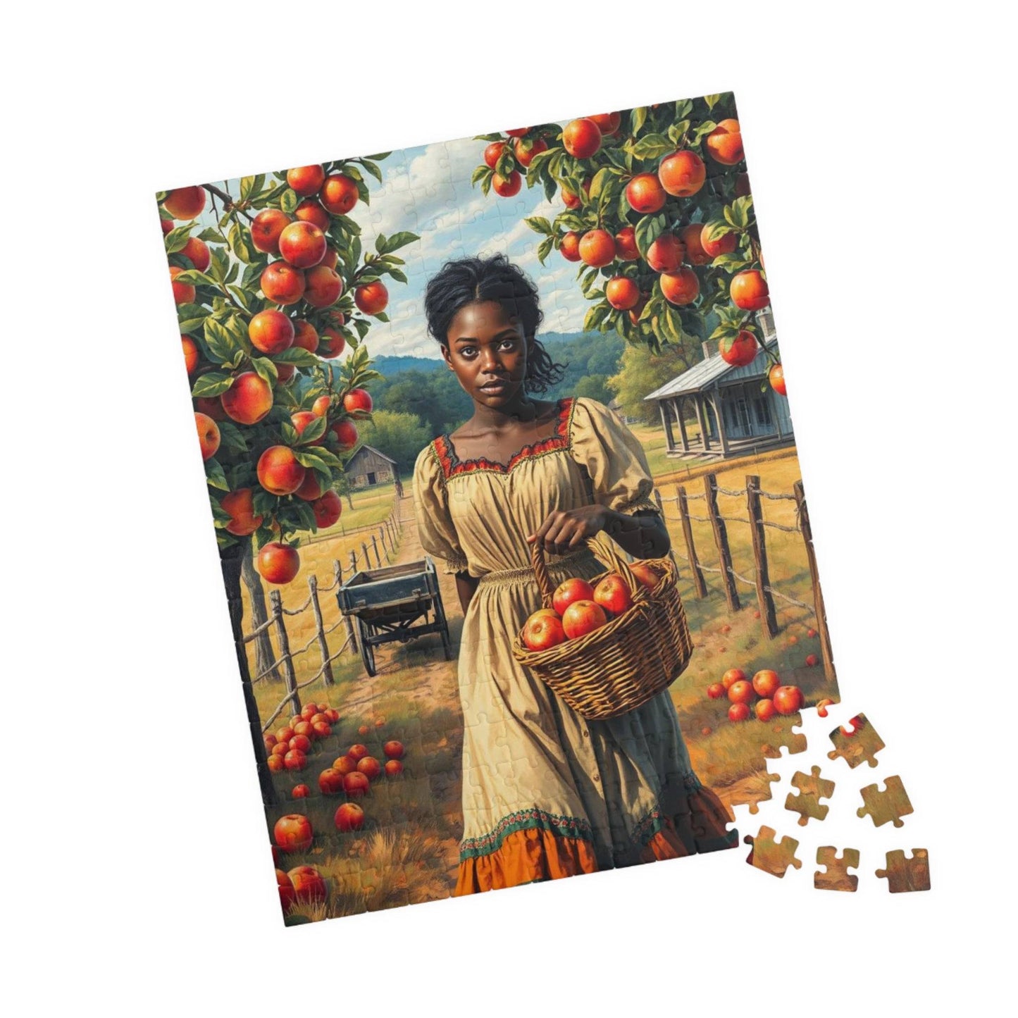 Orchard Stroll Jigsaw Puzzle – Black Woman Collecting Apples, Afrocentric Gift for Holiday Birthday, Family Activity, Brain Teaser 252 pcs (Vertical) Puzzle The Puzzle Chest