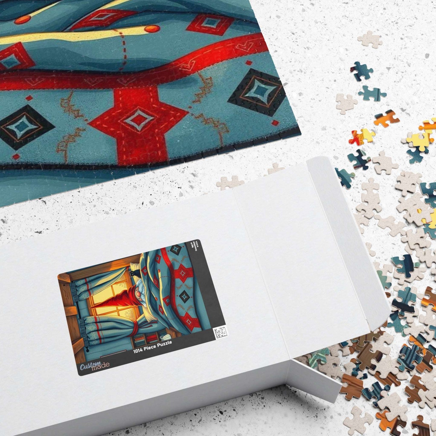 Scandinavian Folk Art Gnome Sleeping Jigsaw Puzzle – Nordic Bedroom Nighttime Scene Puzzle The Puzzle Chest