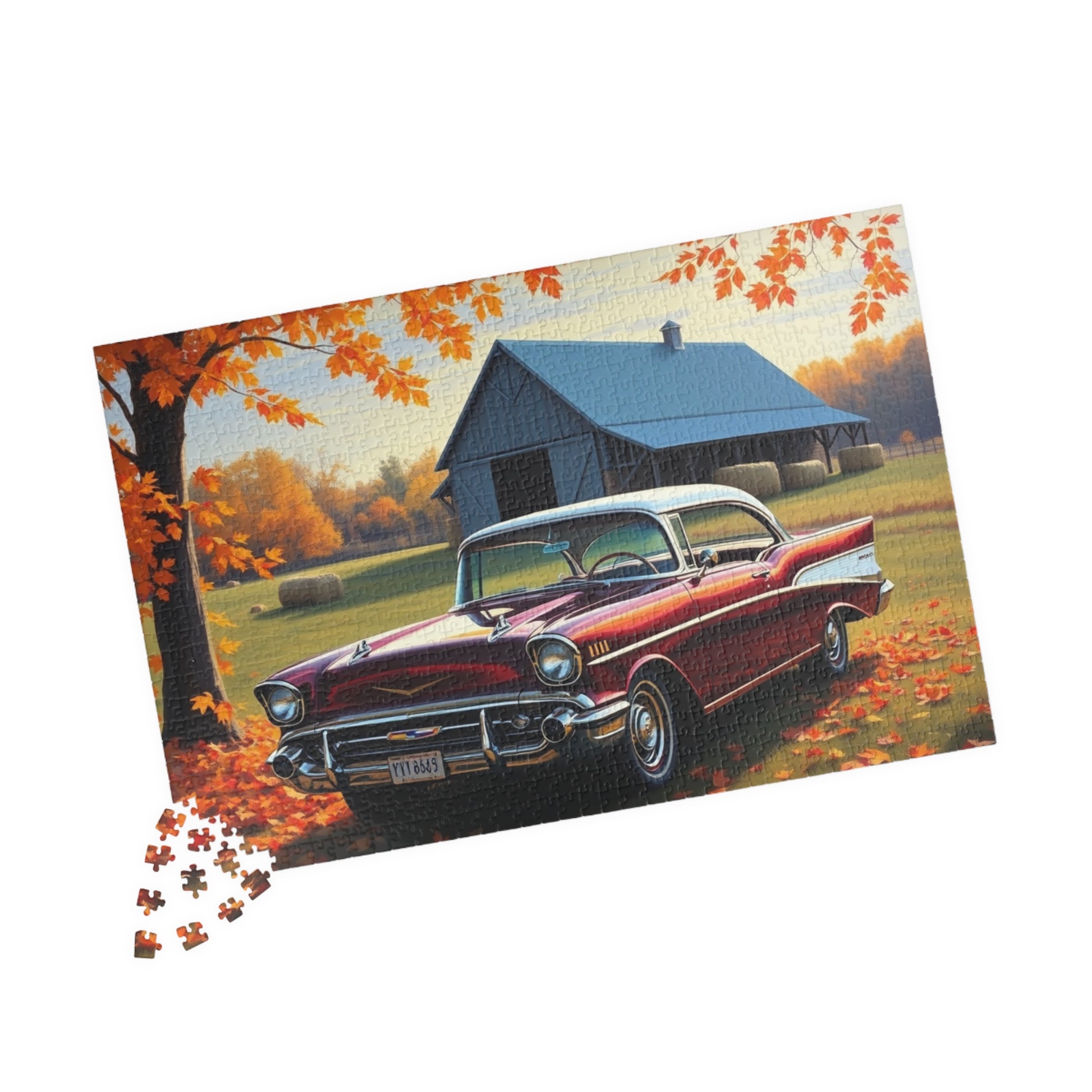 Autumn Vintage Car Puzzle, Nostalgic 1957 Bel Air Jigsaw Game Puzzle The Puzzle Chest