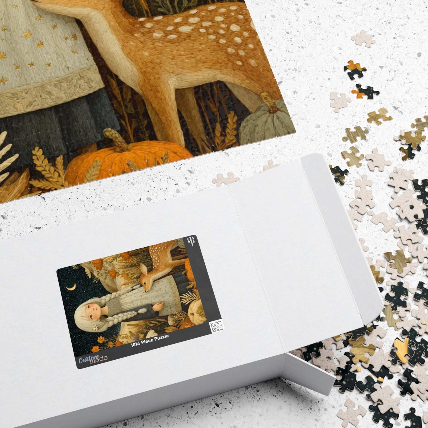 Starlit Meadow Jigsaw Puzzle – Whimsical Autumn Puzzle for Adults, Girl with Fawn Under Starry Sky Puzzle The Puzzle Chest