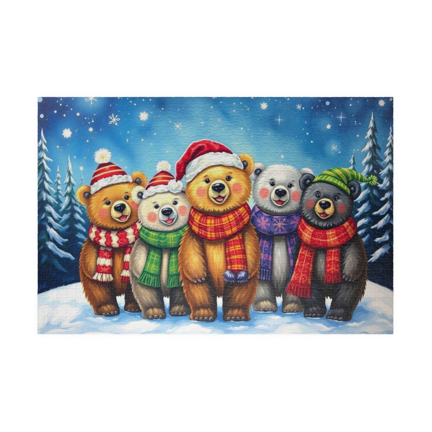 Starlit Christmas Bears Jigsaw Puzzle, Festive Bear Family Game for Holiday Fun, Birthday Gift, Cozy Nights Solo Activity, Family Game Night