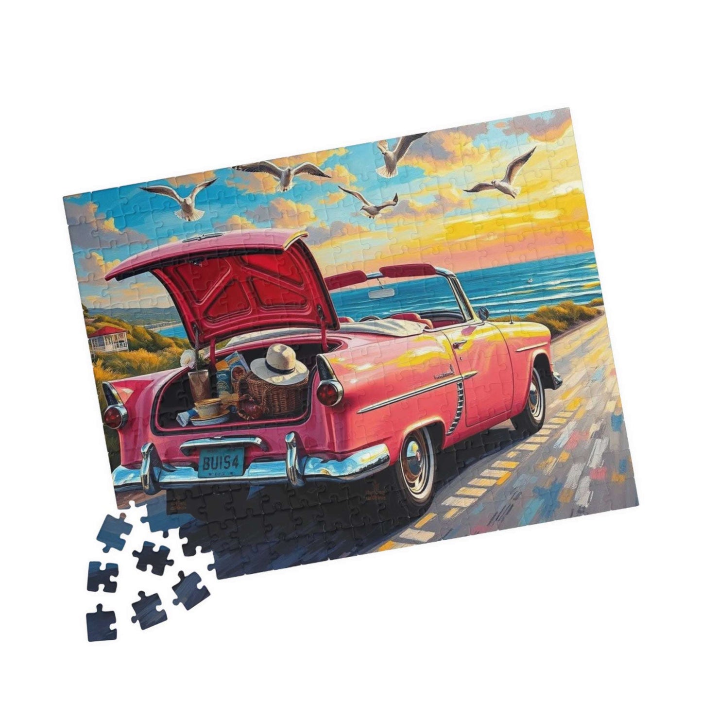 Seaside Summer Getaway Jigsaw Puzzle - Vintage Car, 110-1014 Piece Beach Theme Solo or Family Activity, Ideal Holiday Gift for Car Lover Puzzle The Puzzle Chest