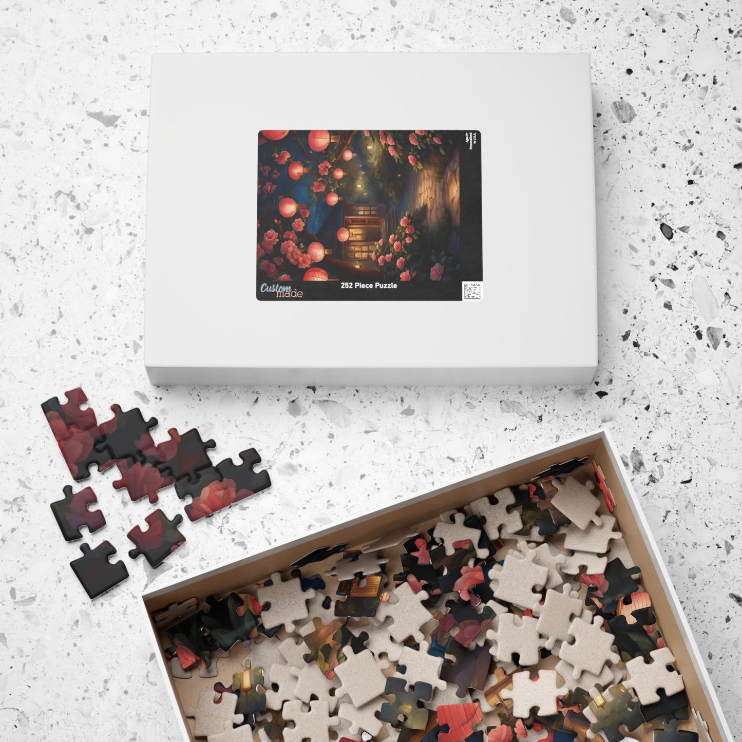 Cottage Landscape Jigsaw Puzzle, Nature-Inspired Floral Flower Design, Nighttime Lanterns and Camellias, Relaxing Hobby, Family Game Night Puzzle The Puzzle Chest
