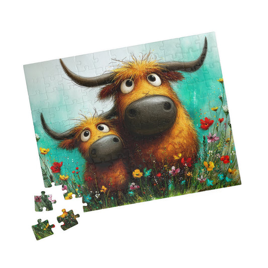 Whimsical Highland Cows Puzzle | 110/252/520 Piece Jigsaw 110 pcs (Horizontal) Puzzle The Puzzle Chest