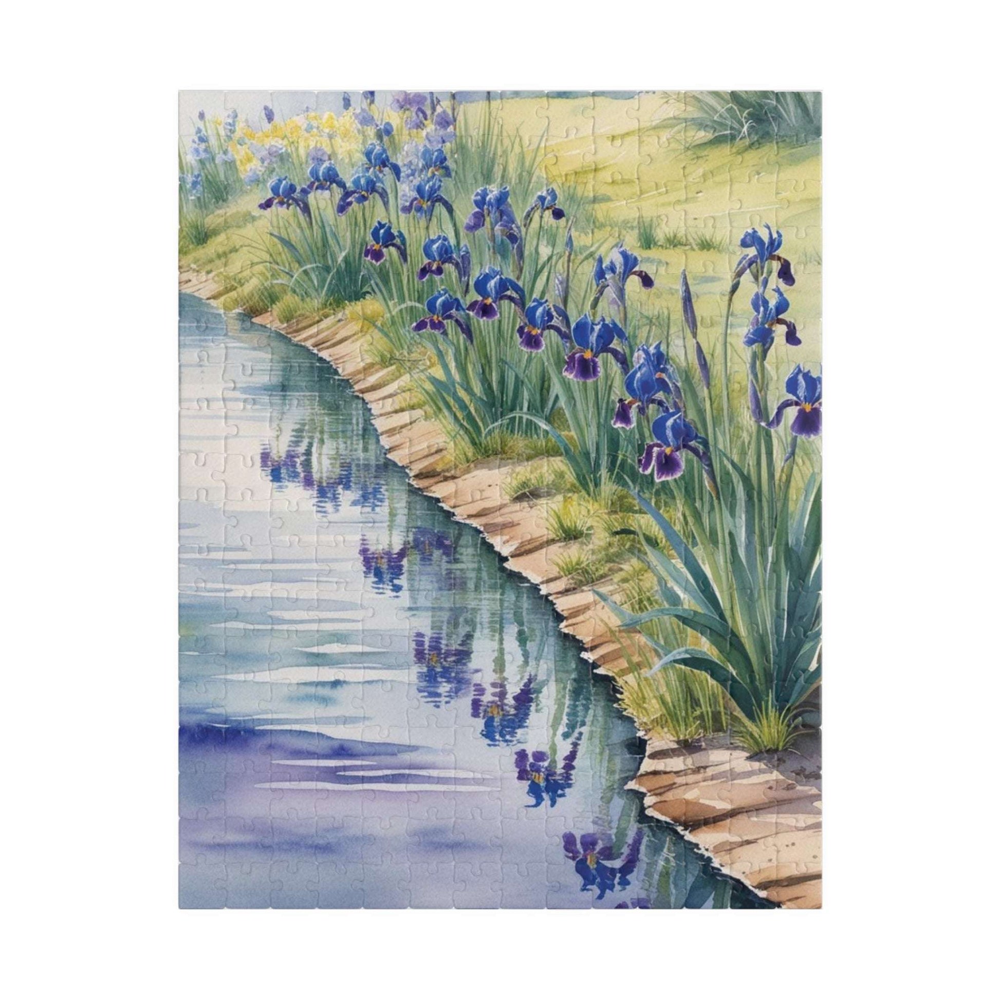 Wildflower Relaxing River Puzzle, Scenic Riverside with Bluebells and Irises in Reflection, Nature-Inspired Jigsaw Game, Puzzle Lover Gift 252 pcs (Vertical) Puzzle The Puzzle Chest