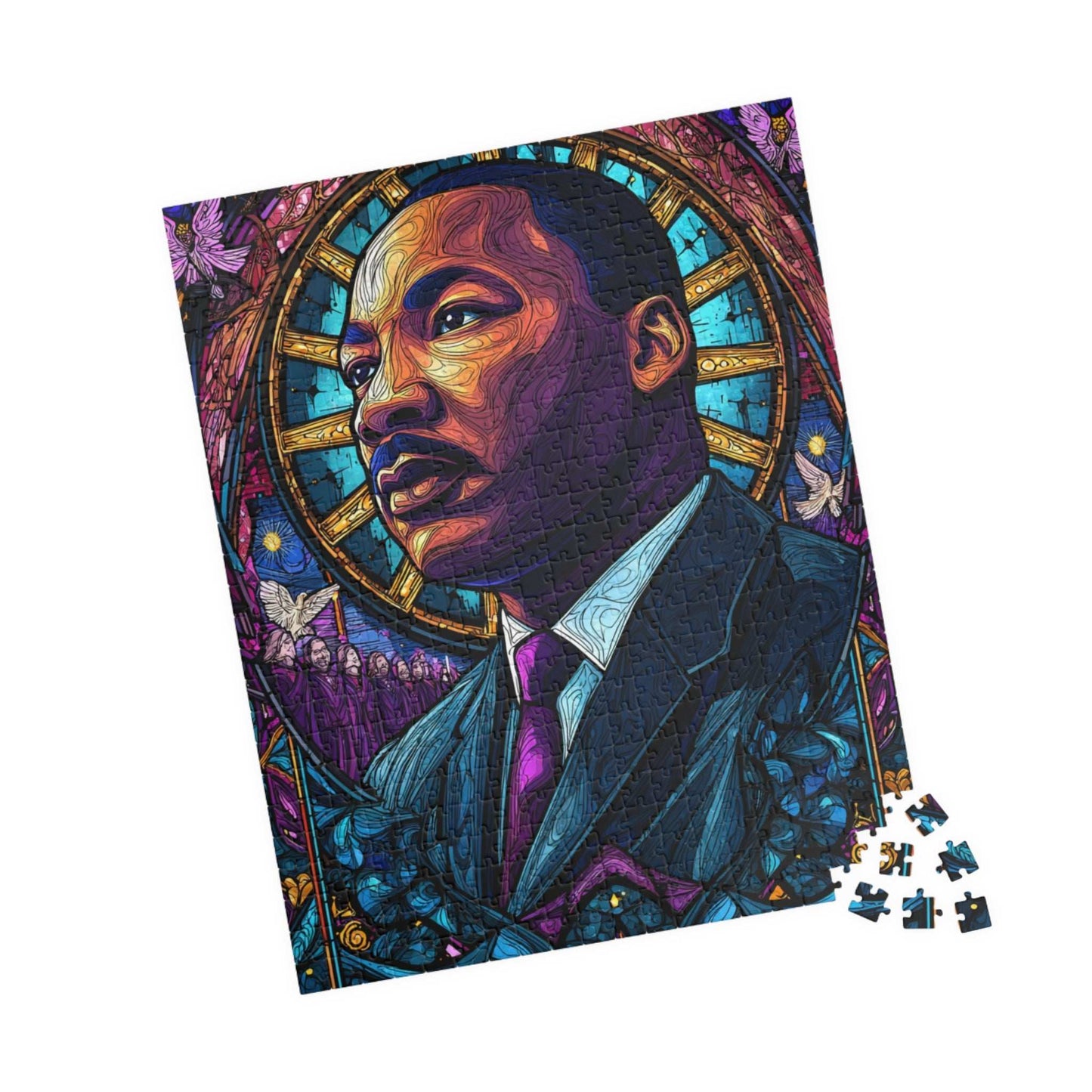 Black History Jigsaw Puzzle – Dr. Martin Luther King Jr. Stained Glass Illustration, Afrocentric Puzzle for Adults, Inspirational MLK Art Gift 520 pcs (Vertical) Puzzle The Puzzle Chest