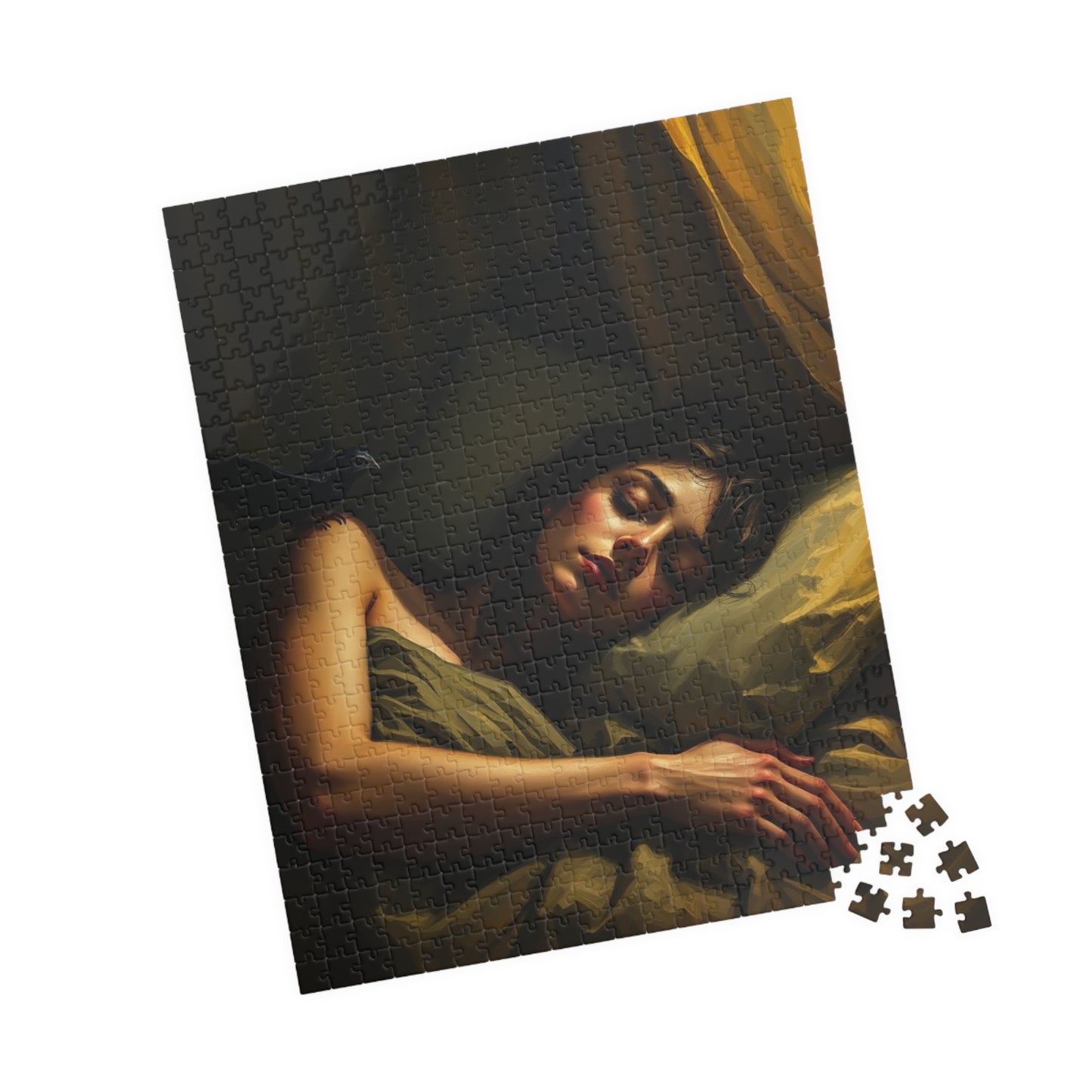 Gothic Puzzle - Dimly Lit Bedroom with Sleeping Woman and Dark Creature, Eerie Atmosphere, 110-1014 Piece Jigsaw, Adult Unisex Activity, Puzzle The Puzzle Chest