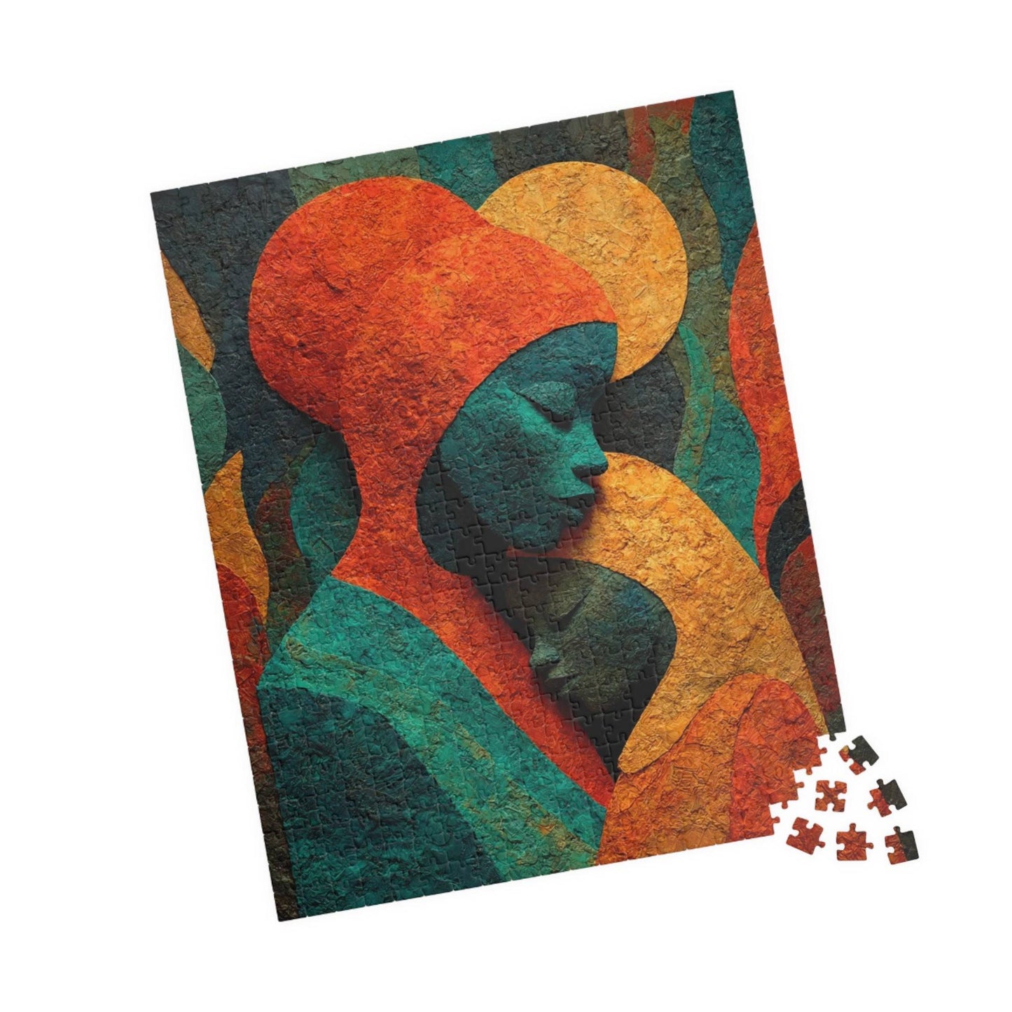 Black Art Jigsaw Puzzle - Afrocentric Mother and Child Sculpture-Inspired Embrace for Thoughtful Holiday or Birthday Gift 520 pcs (Vertical) Puzzle The Puzzle Chest