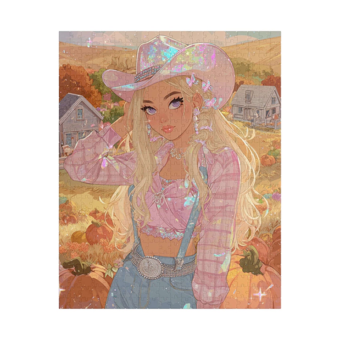 2000s Autumn Cowgirl Jigsaw Puzzle - Glittery Harvest, Retro Y2K Illustration, Holiday Birthday Gift for Puzzle Lover Puzzle The Puzzle Chest