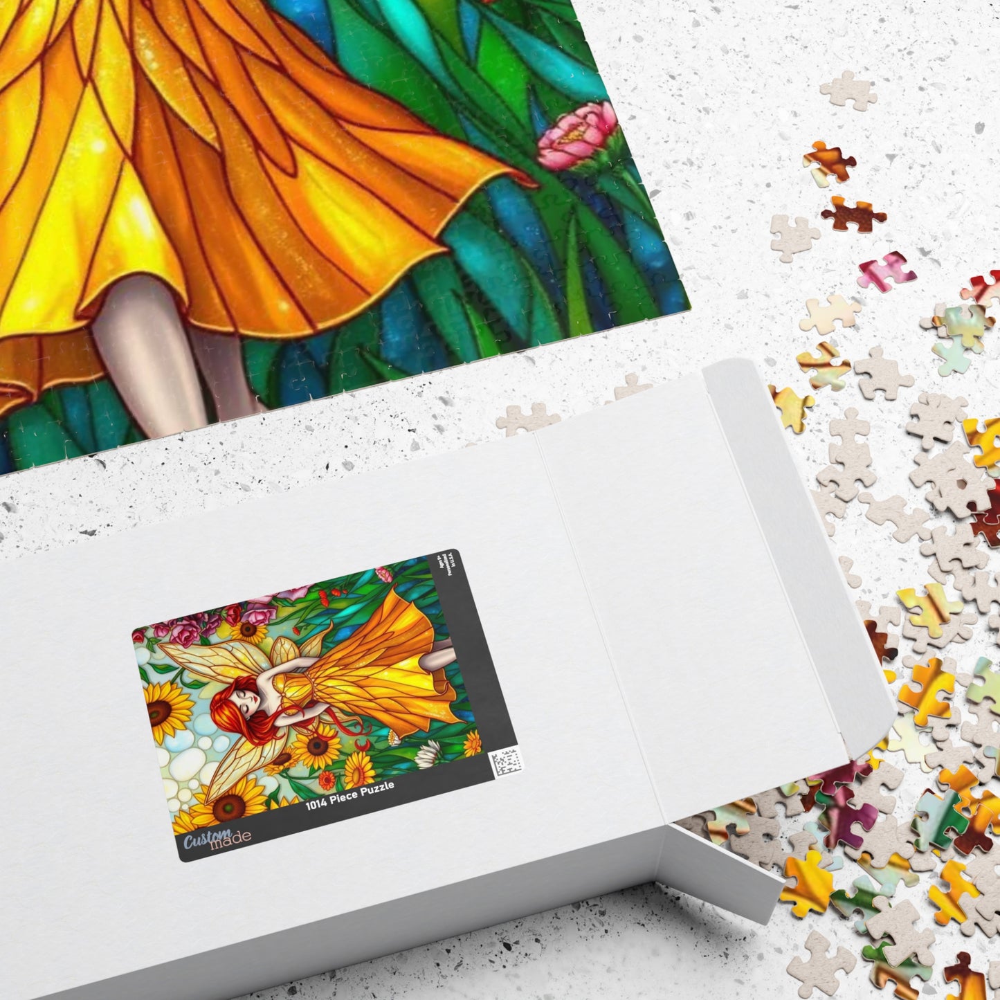 Fairy Sunflower Jigsaw Puzzle - Stained Glass Style, 110/252/520/1014-Piece, Hobby Game, Gift for Fantasy Lover Birthday Holiday