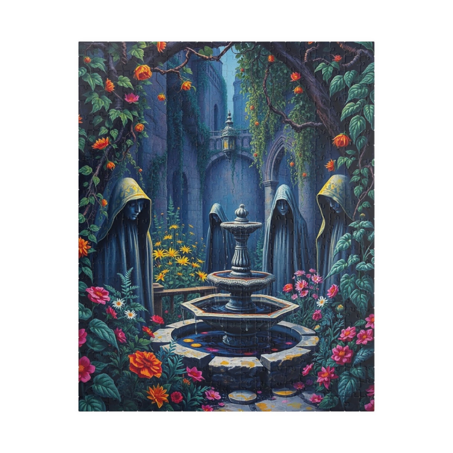 Haunting Gothic Garden Puzzle (110, 252, 520, 1014-piece), Bioluminescent Flowers Stone Statues, Mysterious Tabletop Jigsaw Game, Giftable 520 pcs (Vertical) Puzzle The Puzzle Chest