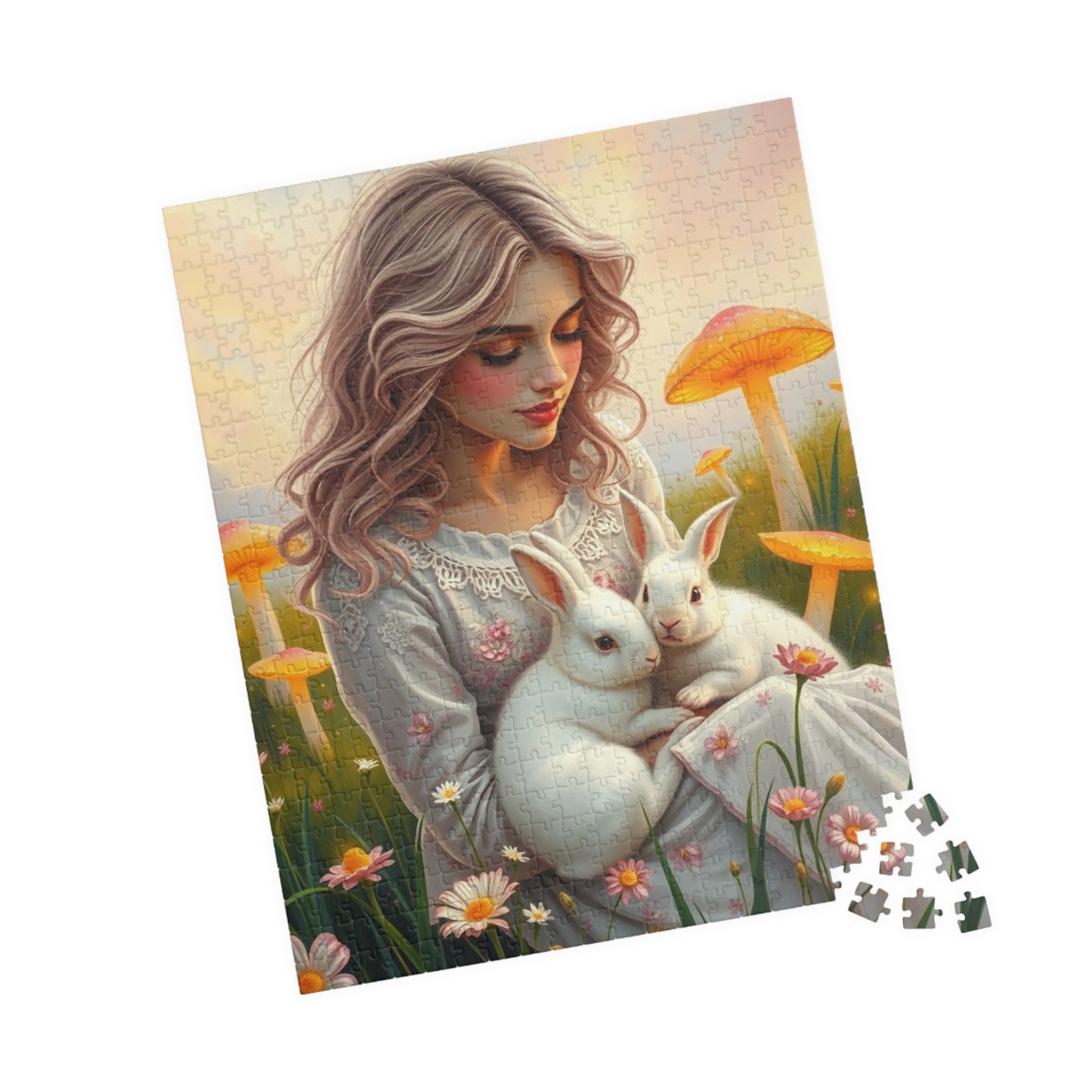 Whimsical Bunny Jigsaw Puzzle, Woman in Nature Theme, Puzzle Lover Gift for Friend Family Game Night or Solo Fun, Rabbit Art Animal Artwork Puzzle The Puzzle Chest