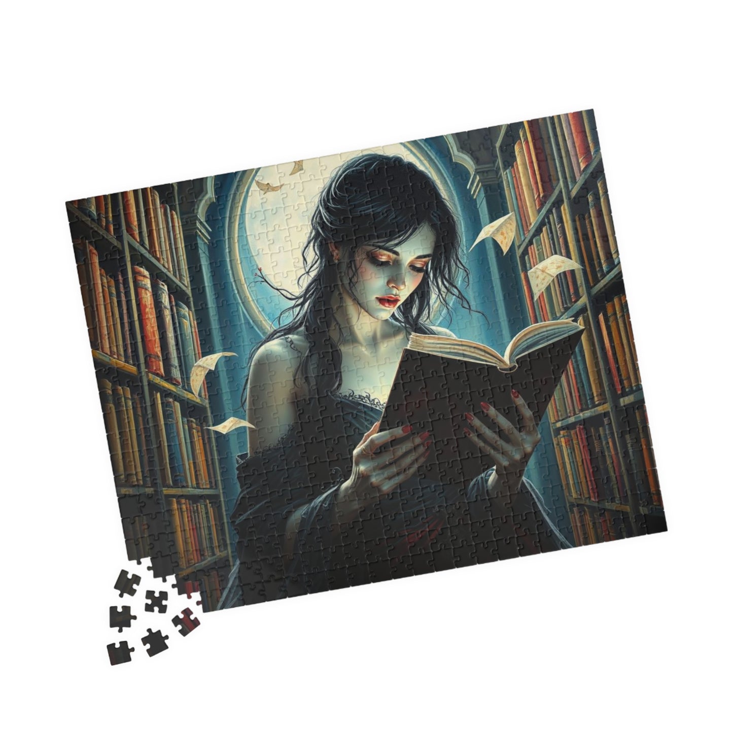 The Poet's Muse Jigsaw Puzzle, Spectral Woman Reading in Library, Gothic Puzzle, Dark Fantasy Puzzle, Mystical Book Lover Gift for Friend Puzzle The Puzzle Chest
