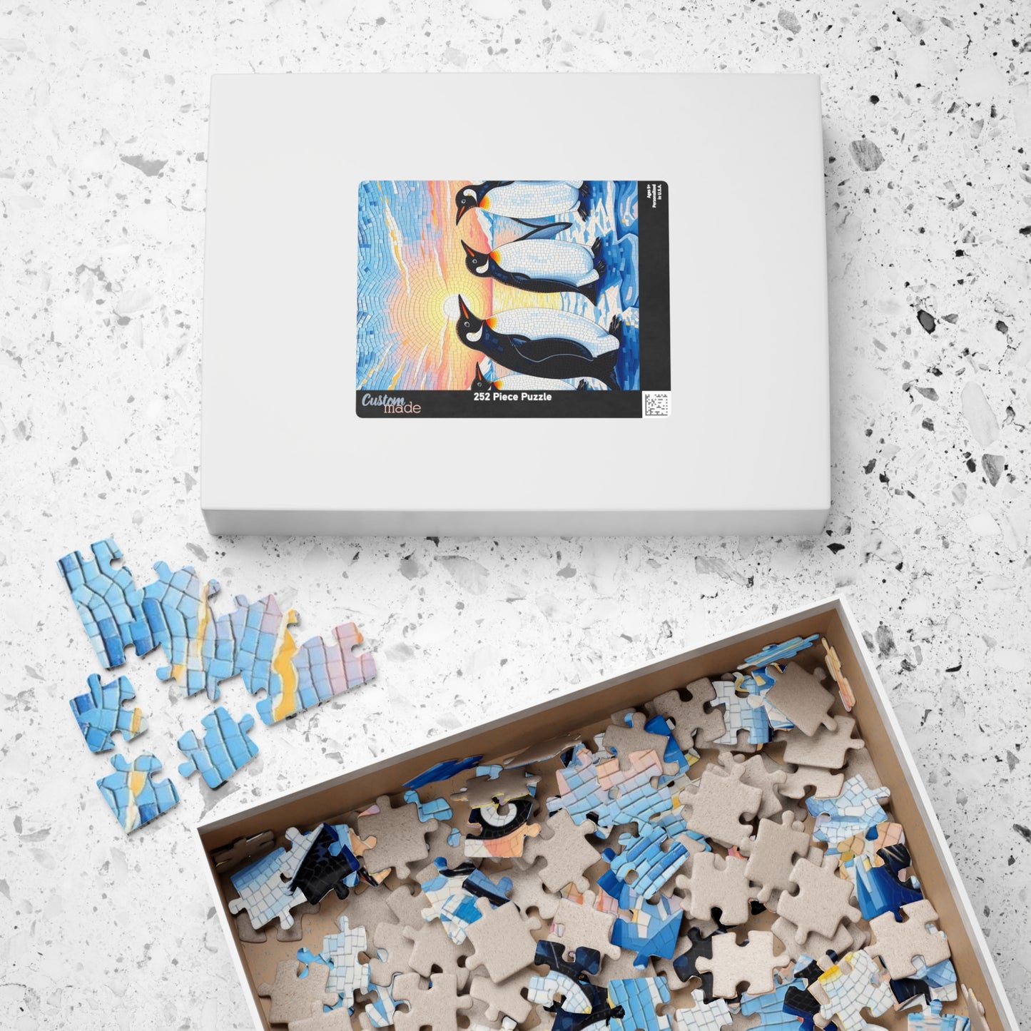 Penguin Mosaic Jigsaw Puzzle, Scenic Wildlife Arctic Sunrise Ice Winter Landscape Tabletop Game, Animal Theme Best Gift for Puzzle Fans Puzzle The Puzzle Chest