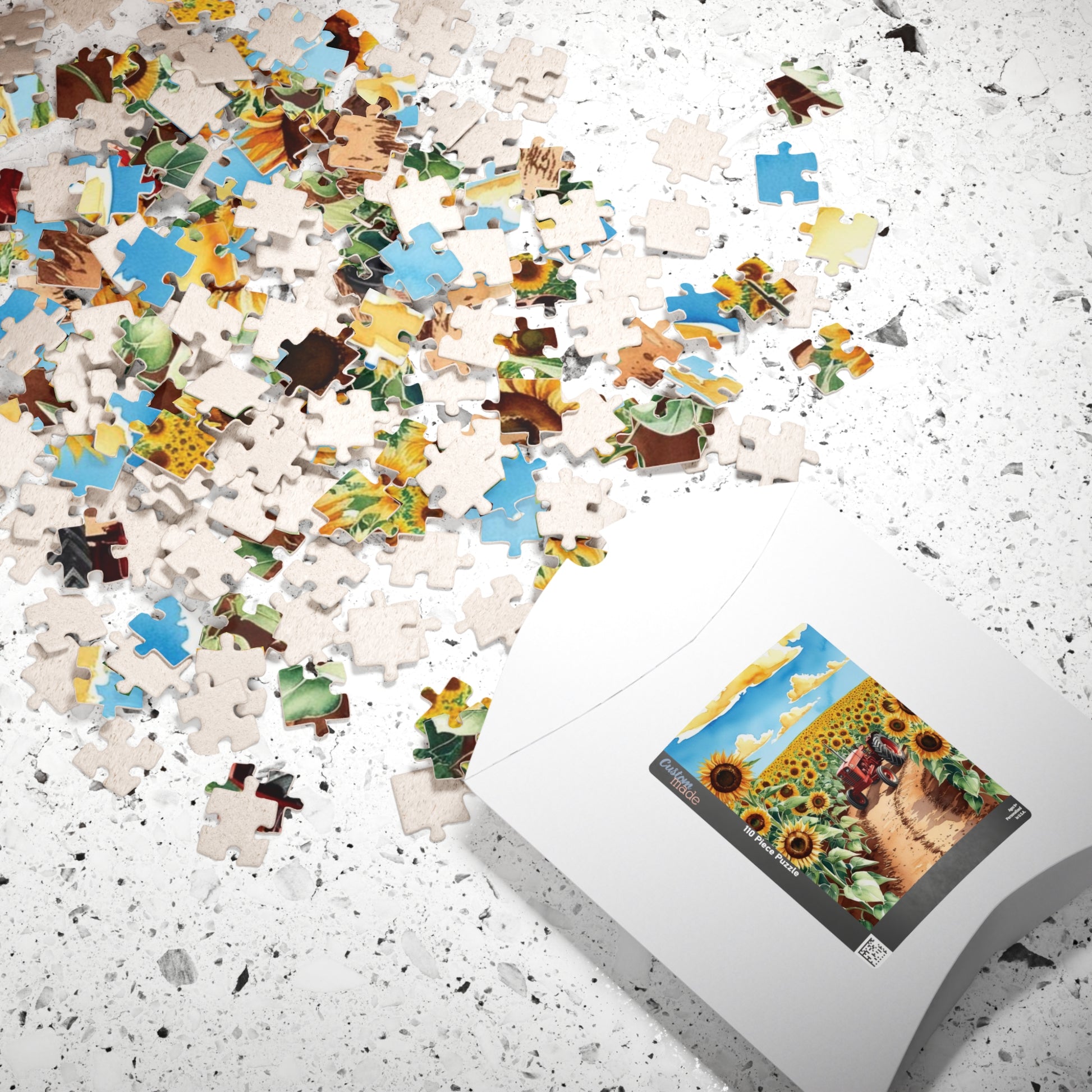 Jigsaw Puzzle, Sunflower Field 1000 Piece, Red Tractor Landscape, Adults DIY Game, Family Activity, Gift for Gardeners Puzzle The Puzzle Chest