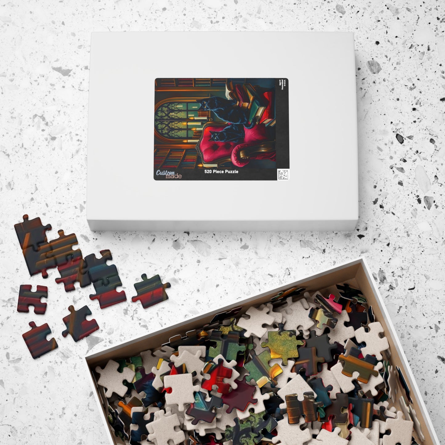 Black Cat Bookshelf Gothic Puzzle, Cozy Kittens in Library Study Room, Family Activity or Solo Fun, Pet Themed Puzzle, Animal Lover Gift Puzzle The Puzzle Chest