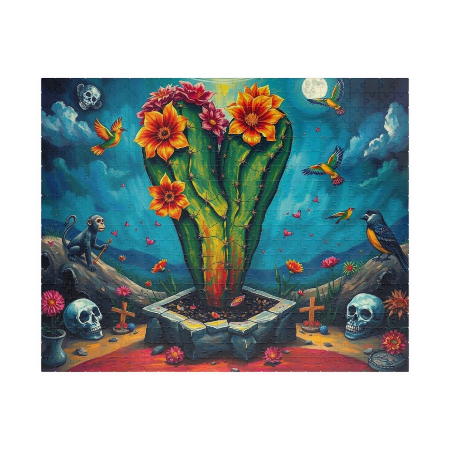 Stormborn Cactus Jigsaw Puzzle, Oversized Surreal Cactus and Skulls 110 252 520 1014-piece Jigsaw Game, Home Activity, Brain Teaser, Gift