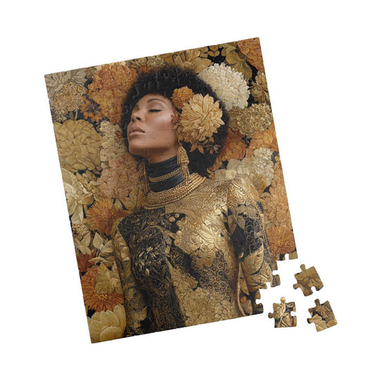 Melanin Majesty Afrocentric Art Jigsaw Puzzle - Black Woman Beauty with Natural Hair and Floral Patterns 110 pcs (Vertical) Puzzle The Puzzle Chest