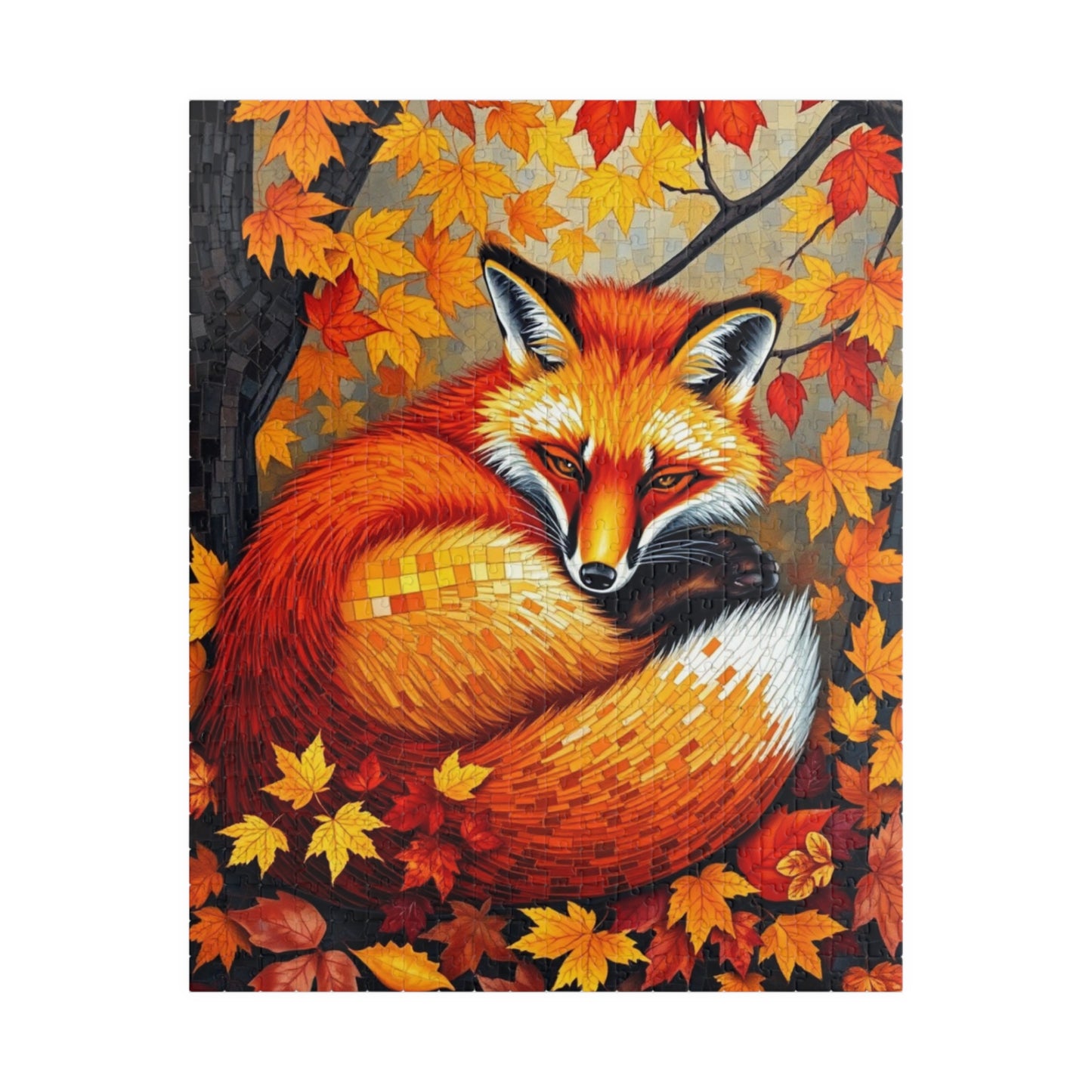 Autumn Forest Fox Mosaic Puzzle, Fall Wildlife Art Cozy Nature Jigsaw Game, Relaxing Hobby, Family Activity, Mindfulness Gift for Puzzle Fan 520 pcs (Vertical) Puzzle The Puzzle Chest