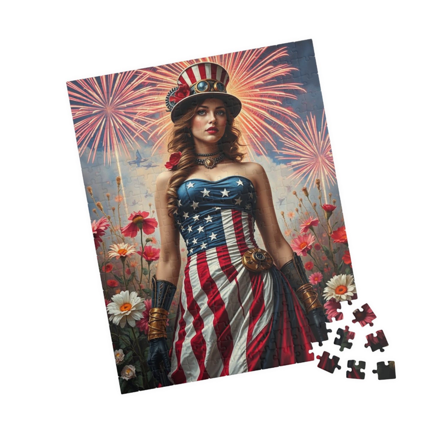 Patriotic Puzzle Art for Independence Day - Woman Portrait, American Theme Jigsaw Game, 110 252 520 1014-piece Puzzles, Family Fun Activity