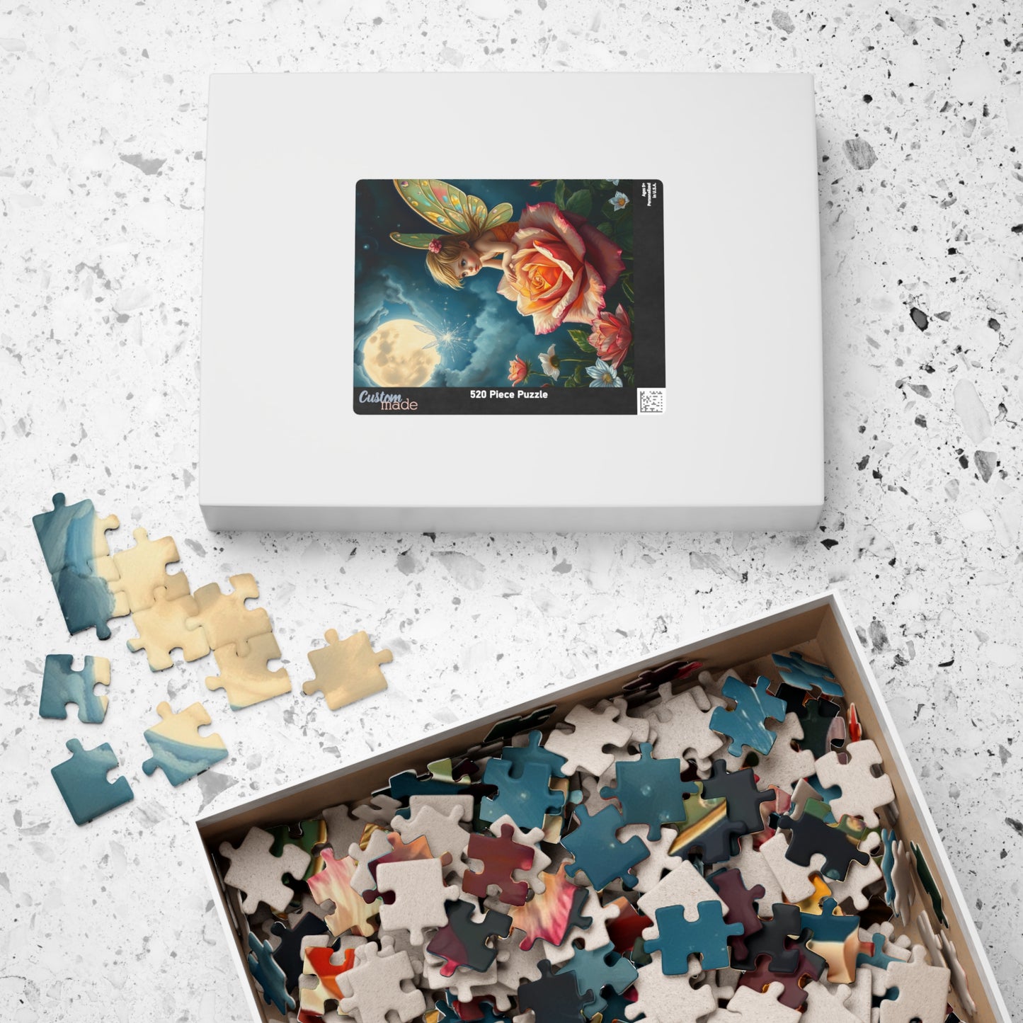 Fairy and Rose Jigsaw Puzzle, Fairy Perched on Dew-Covered Rose in Moonlit Meadow, Brain Teaser, Fun Family Activity, Fantasy Lover Gift Puzzle The Puzzle Chest
