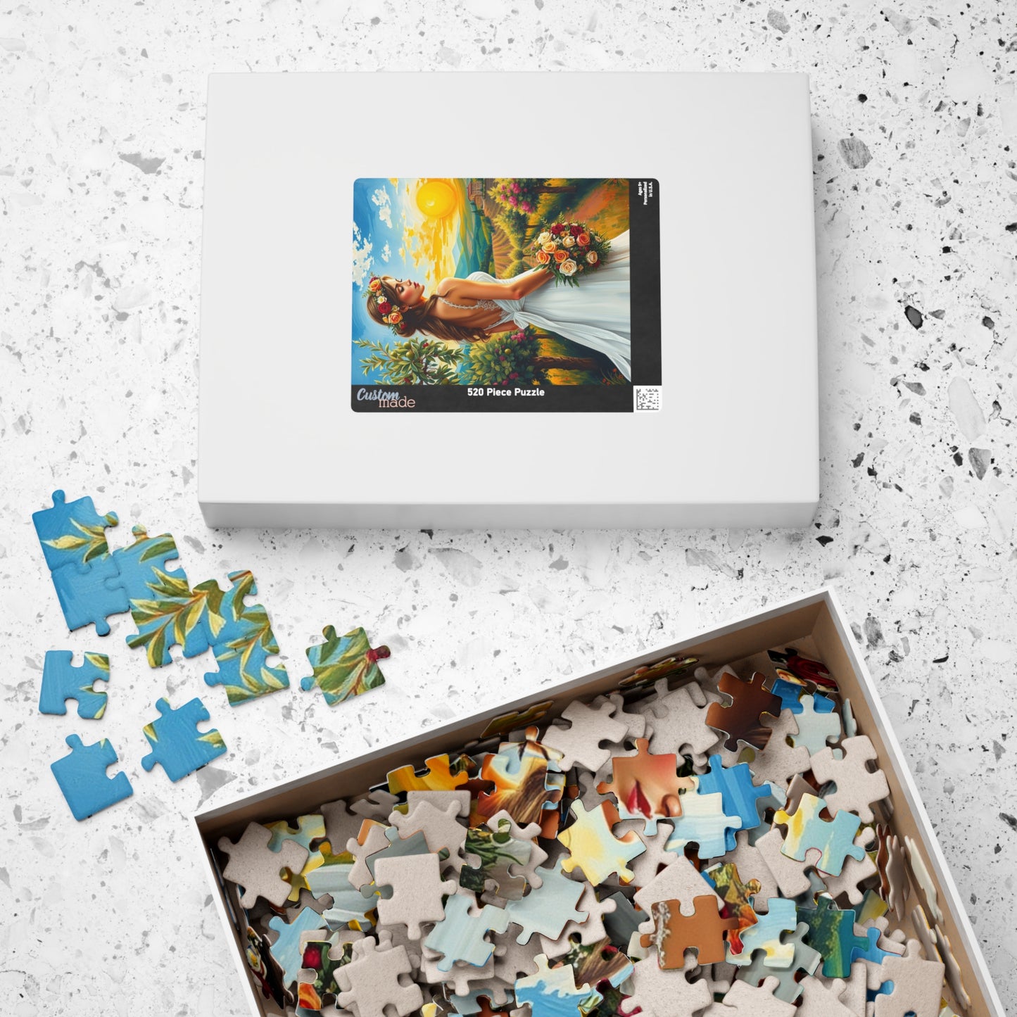 Romantic Italian Bride Jigsaw Puzzle, White Gown Floral Crown Rose Bouquet, Tuscan Wine Vineyard Romantic Wedding, Unique Puzzle Lover Gift Puzzle The Puzzle Chest
