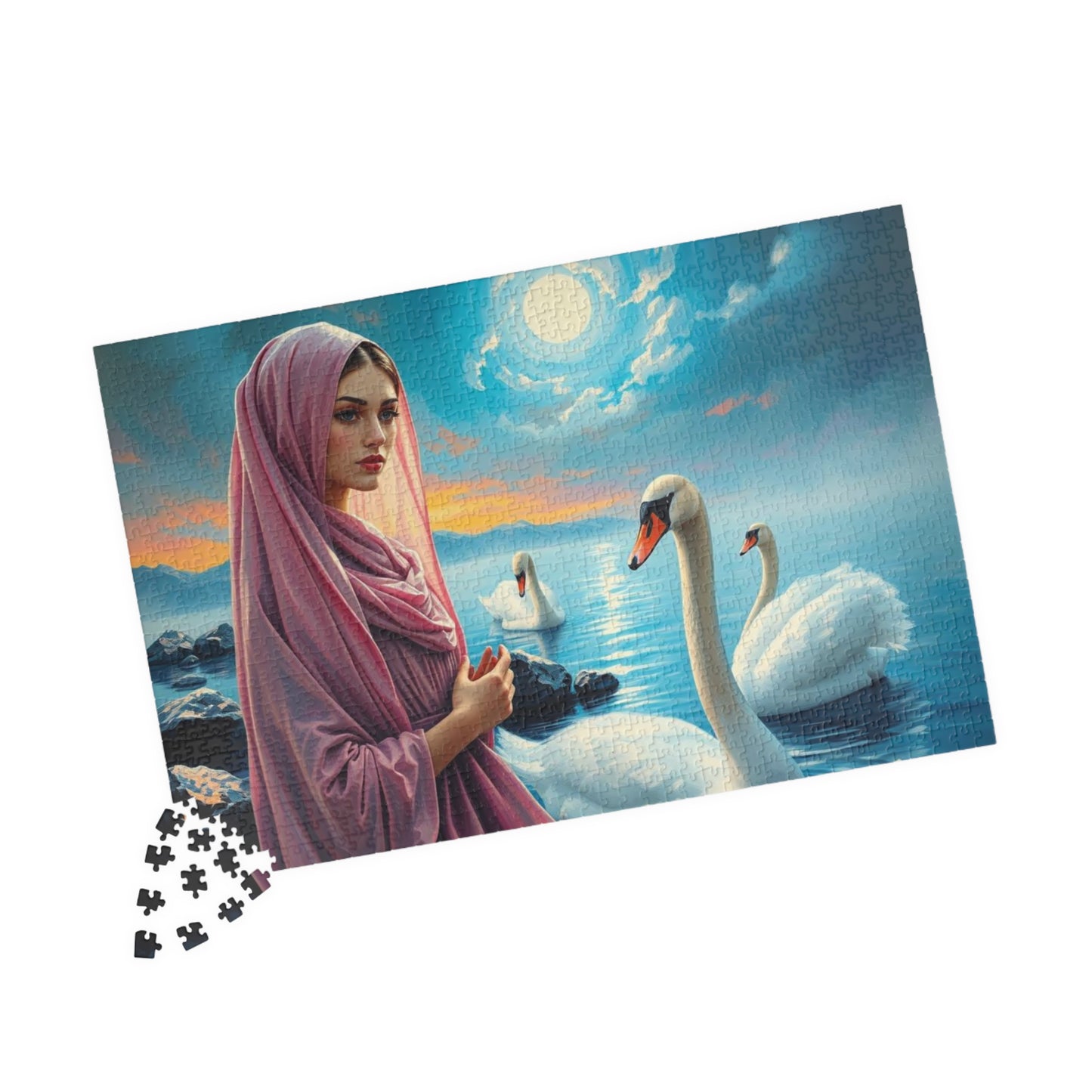 Echo of Avalon Jigsaw Puzzle, Mystic Lake with Swans Veiled Women, Dark Fantasy Puzzle, Gothic Puzzle Gift for Art Lover, Solo Fun, Game Night Puzzle The Puzzle Chest