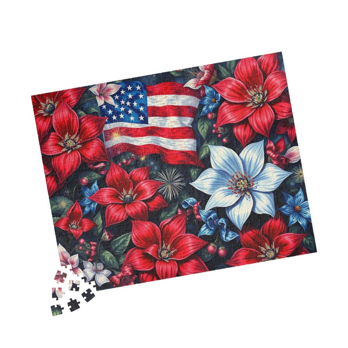 Garden of Liberty Jigsaw Puzzle, American Flag Patriotic Floral Game 110, 252, 520, 1014-piece, Family Game Night, Independence Gift for Him
