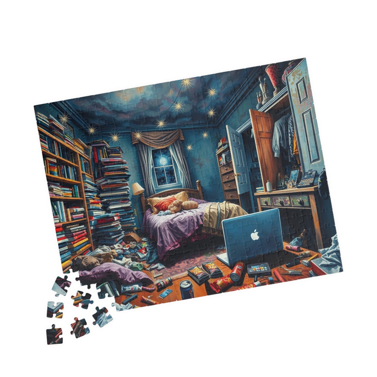 Jigsaw Puzzle, Chaotic Bedroom Humorous Puzzle, Family Game Night, Interactive Activity, Mind Boggling Challenge, Relaxing Hobby, Holiday