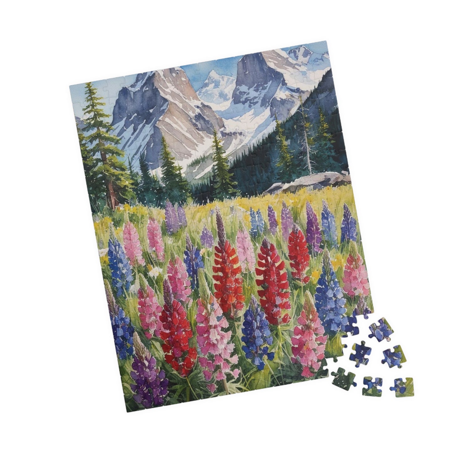 Floral Wildflower Puzzle, Landscape Alpine Meadow Jigsaw - Indian Paintbrush, Lupines, Snow-Capped Mountains, Fun Family Activity Game Night Puzzle The Puzzle Chest