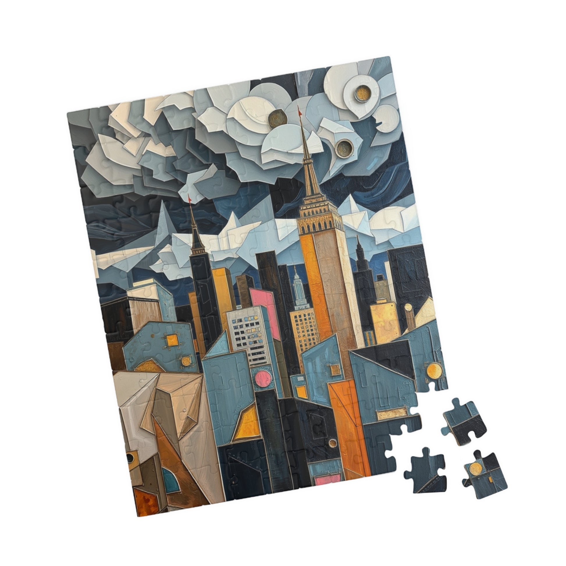 Abstract Cityscape Jigsaw Puzzle - Metallic and Pastel Geometric Shapes Pattern Puzzle The Puzzle Chest