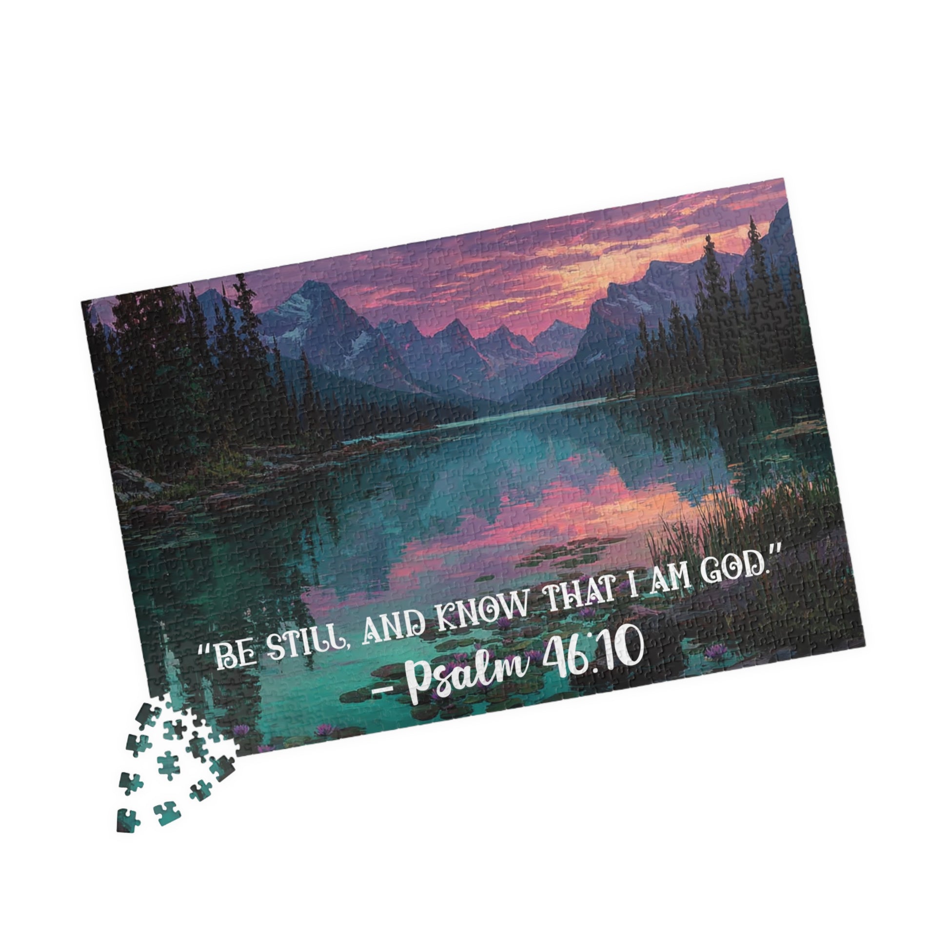 Still Waters – Peaceful Trust Jigsaw Puzzle, Inspirational Game Psalm 46:10 Quote, Spiritual Gift, Mindfulness Challenge 1014 pcs (Horizontal) Puzzle The Puzzle Chest