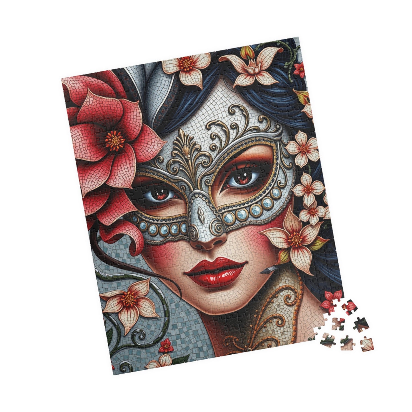 Mosaic Portrait Masked Woman Puzzle - Venetian Style Floral Mask, Stunning Art for Unique Gifts, Game Night, Family Fun Puzzle The Puzzle Chest